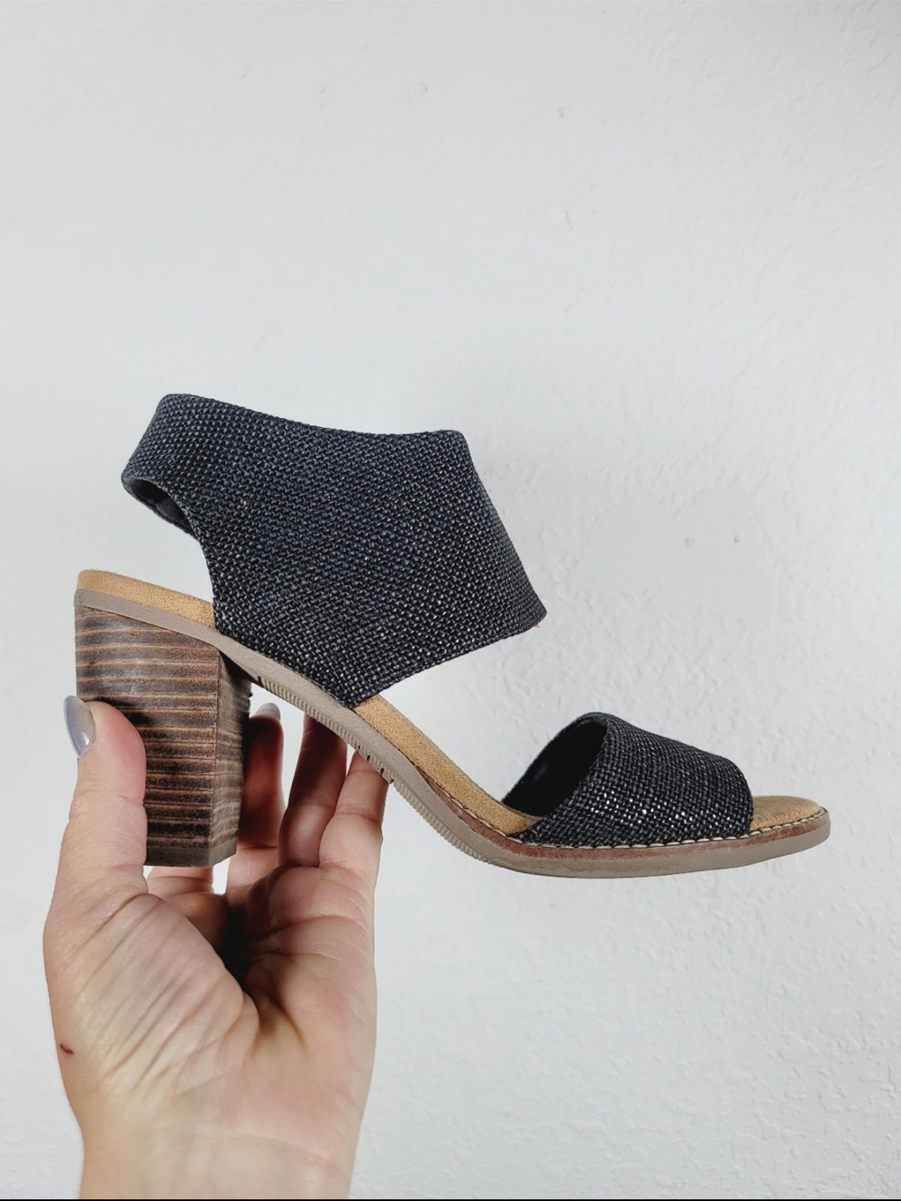 Toms Majorca Black Open-Toe Block Heel Sandal, Size 8.5